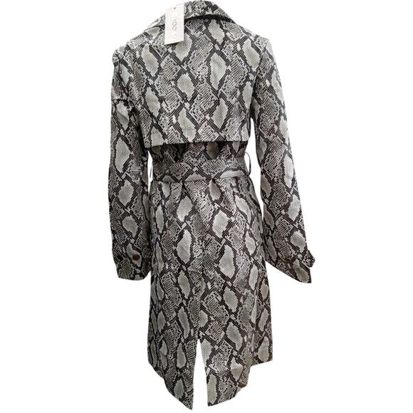 Choosy Cream & Black Vegan Snakeskin Zip Trench coat Raincoat Size XS NWT Belted - Picture 8 of 8